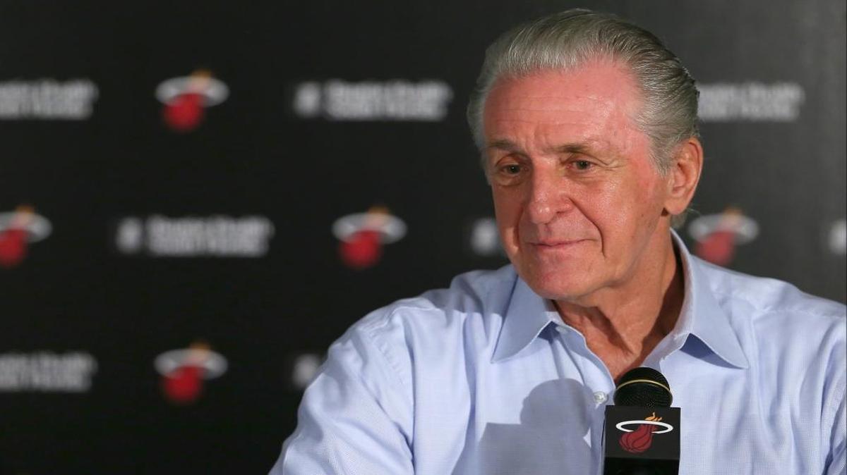 Miami Heat president Pat Riley speaks at a press conference at AmericanAirlines Arena in Miami on Saturday, July 16, 2016.