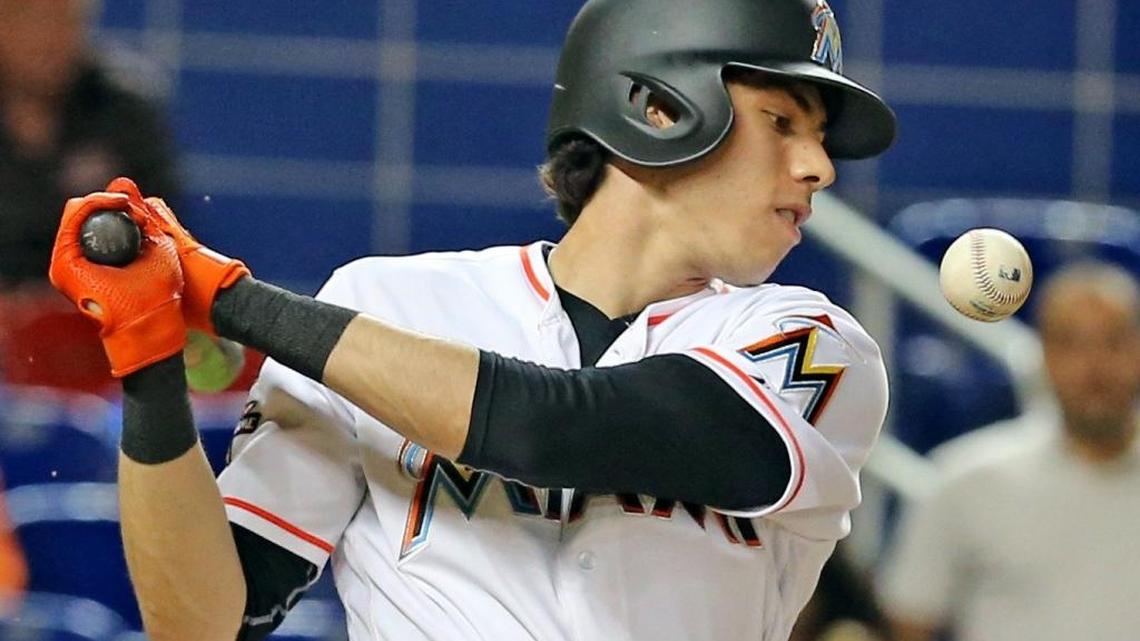Miami Marlins outfielder Christian Yelich plays a September game against the Washington Nationals. The Marlins are listening to trade offers for him.