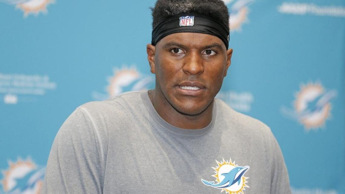 Miami Dolphins tight end Julius Thomas (89) speaks to the media at the Dolphins Training Facility in Davie on Wednesday, May 24, 2017.