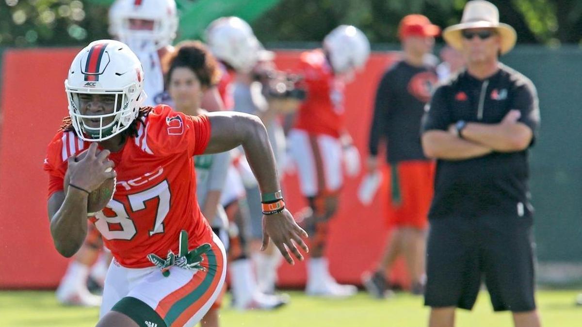 UM tight end Michael Irvin II (87) has had some good moments this spring.