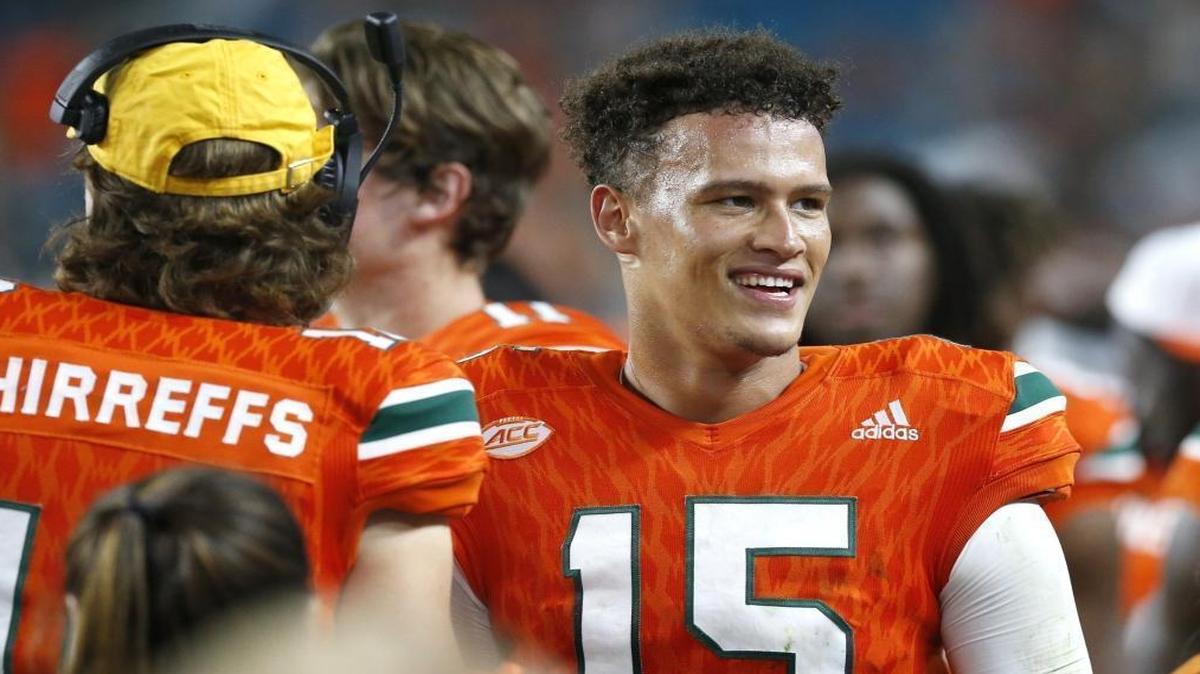 Miami Hurricanes quarterback Brad Kaaya (15) on the sidelines in the fourth quarter as the University of Miami defeats Duke at Hard Rock Stadium in Miami Gardens on Sat., Nov. 26, 2016.