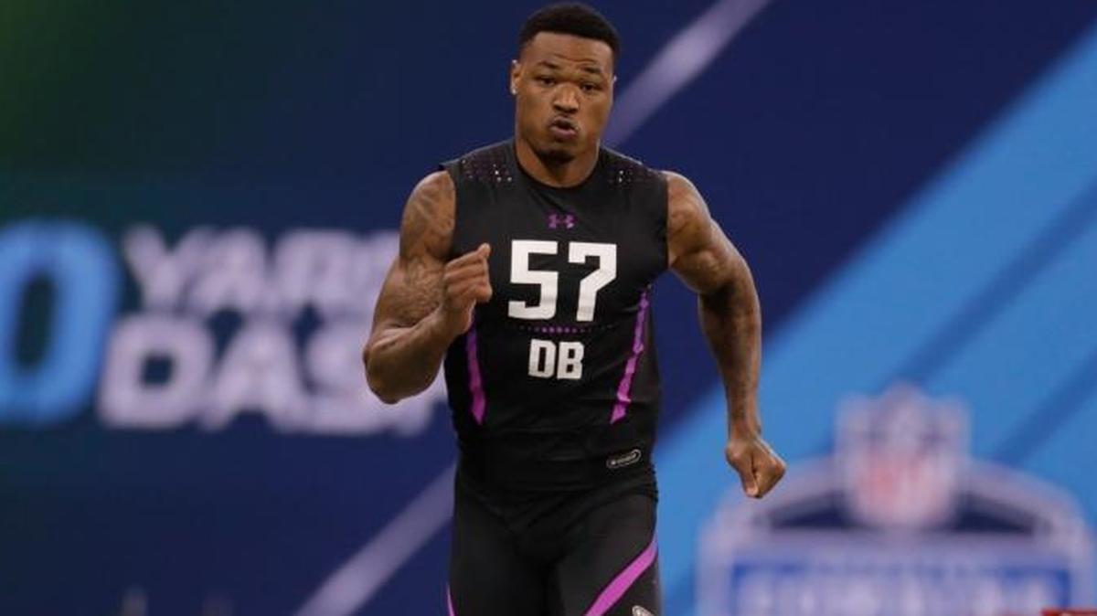 ESPN’s Mel Kiper has the Dolphins drafting Florida State safety Derwin James, shown running the 40-yard dash at the NFL football scouting combine in Indianapolis in March.