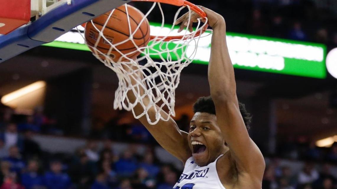 Creighton's Justin Patton (23) dunks during the second half of an NCAA college basketball game against Longwood in Lincoln, Neb., Fri., Dec. 9, 2016.