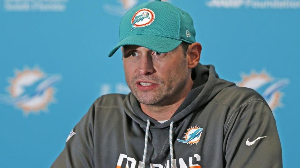 Head coach Adam Gase speaks to the media during Dolphins minicamp on Wed., June 14, 2017.