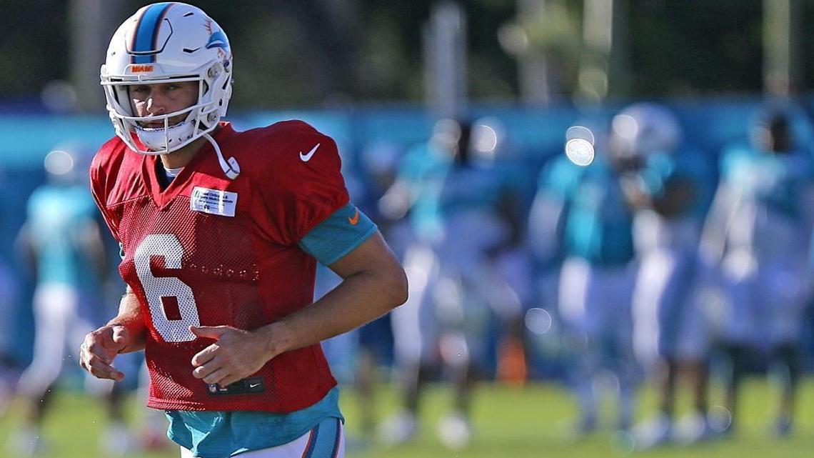 On Sun., Aug. 13, 2017 Miami Dolphins quarterback Jay Cutler takes to the field during training camp at the team's training facility in Davie, Florida.