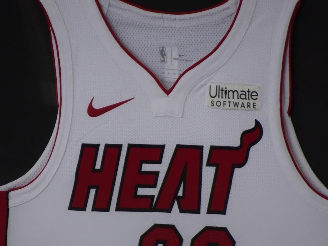 Ultimate Software’s patch on the Miami Heat’s new Nike jerseys was presented to the public Thursday, Sept. 21, 2017 at a press conference at AmericanAirlines Arena.