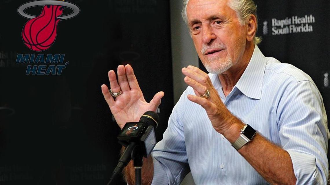 Miami Heat president Pat Riley talks to the media focusing on the upcoming season during a press conference at Miami at AmericanAirlines Arena in Miami on Friday, September 22 2017.