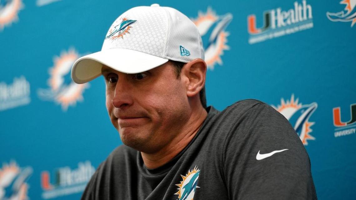 Miami Dolphins head coach Adam Gase speaks at a news conference after an NFL football game against the Baltimore Ravens, Thursday, Oct. 26, 2017, in Baltimore. (AP Photo/Nick Wass)
