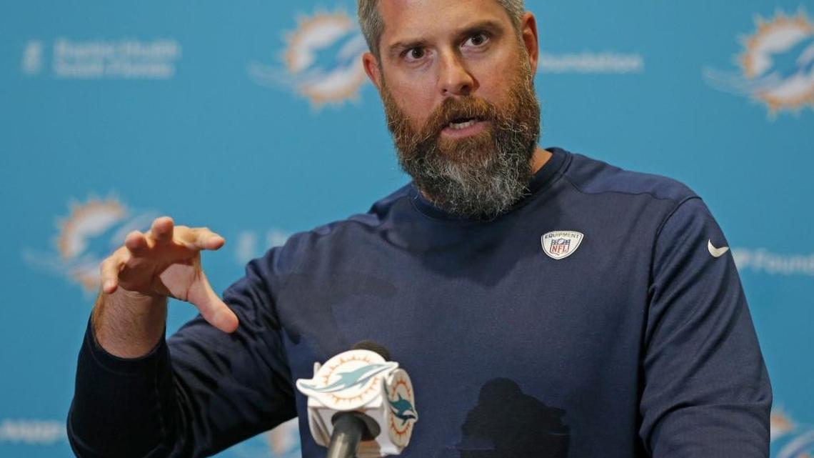 Matt Burke, Miami Dolphins defensive coordinator, speaks to the media at the Dolphins Training Facility in Davie on Wednesday, June 7, 2017.