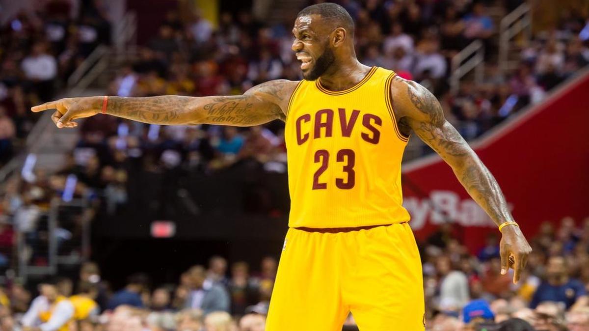 
 LeBron James #23 of the Cleveland Cavaliers yells to his teammates in the first half against the Chicago Bulls during Game Five in the Eastern Conference Semifinals of the 2015 NBA Playoffs 2015 at Quicken Loans Arena on May 12, 2015 in Cleveland, Ohio. 
