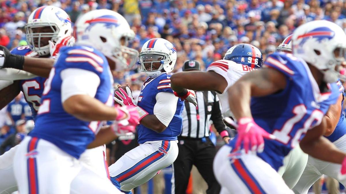 Bills quarterback Tyrod Taylor, center, will be back from Buffalo against the Dolphins, who have struggled on the road against AFC East teams with Ryan Tannehill at quarterback.