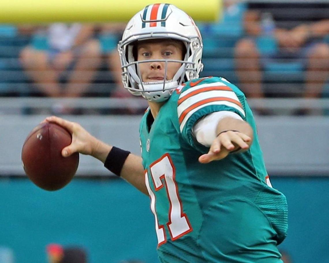 Miami Dolphins quarterback Ryan Tannehill in the third quarter as Miami plays the San Francisco 49ers at Hard Rock Stadium in Miami Gardens, Florida, on Nov. 27, 2016.