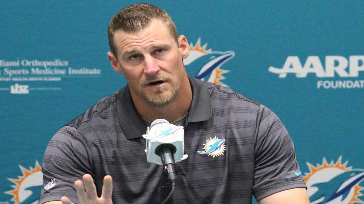 Miami Dolphins interim coach Dan Campbell speaks on Monday ,October 5, 2015 at the Miami Dolphins Training Center in Davie.