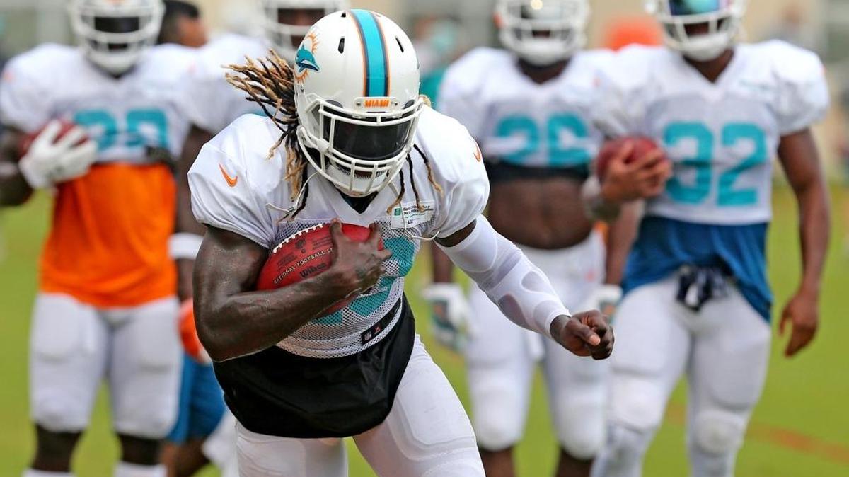 Miami Dolphins running back Jay Ajayi during training camp at the Miami Dolphins training facility in Davie.