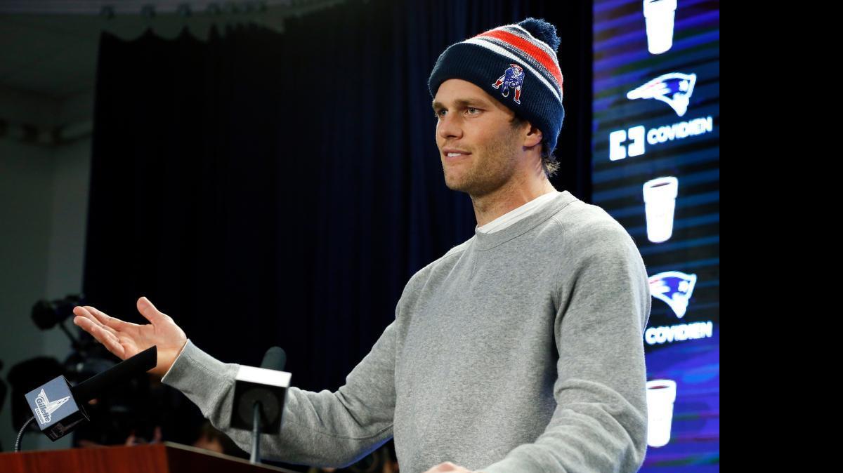 
New England Patriots quarterback Tom Brady speaks at a news conference Jan. 22, 2015 about the NFL investigation into deflated footballs, in Foxborough, Mass.
