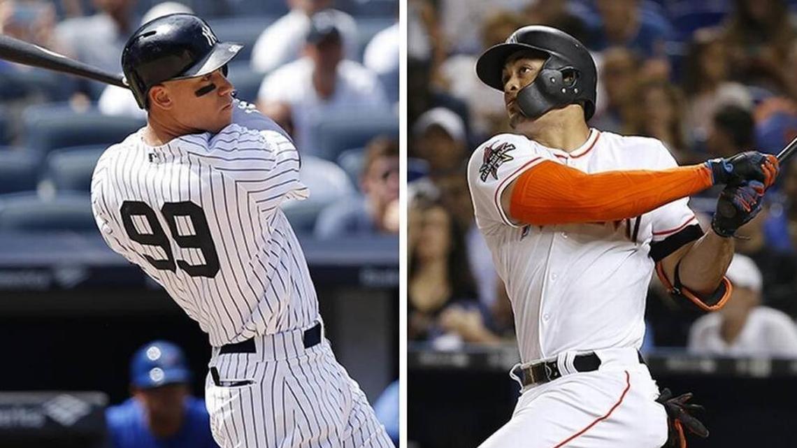 Giancarlo Stanton is headed for pinstripes, joining Aaron Judge, left, to give New York a modern-day Murderer’s Row, shades of that epic ’27 team of Babe Ruth and Lou Gehrig.