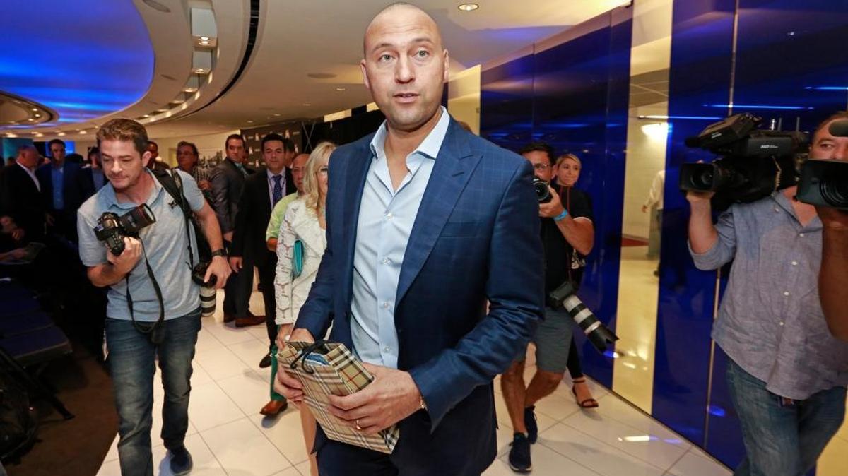 Derek Jeter is photographed after a press conference with Bruce Sherman as Miami Marlins owners on Tuesday.