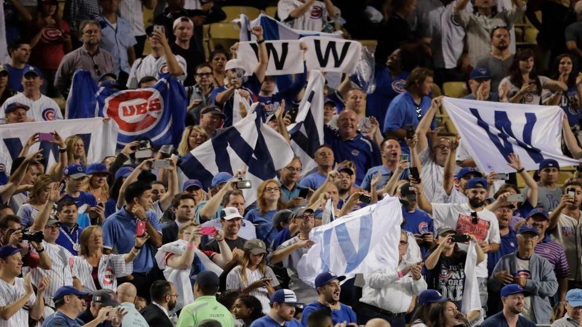 Cubs fans celebrate in Dodger Stadium after Chicago beat Los Angeles on Thursday in Game 5 of the NLCS to take a 3-2 lead.