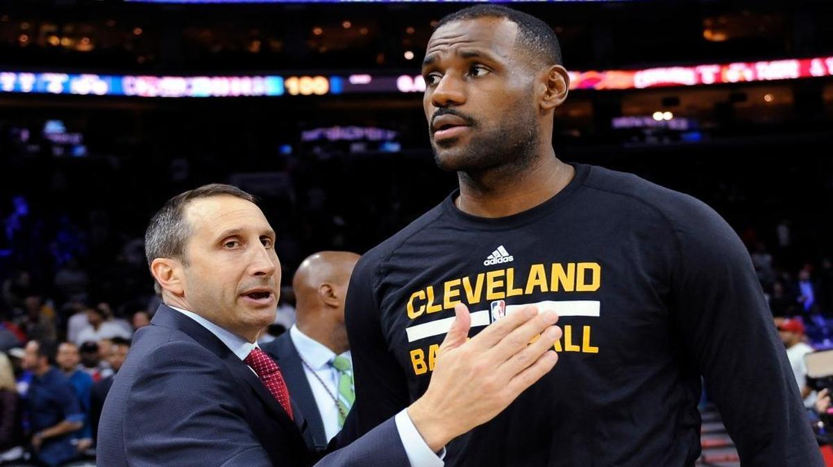 In this Nov. 2, 2015, file photo, Cleveland Cavaliers coach David Blatt pats LeBron James on the chest at the end of a game against the host Philadelphia 76ers. Blatt was fired Friday, Jan. 22, 2015, despite leading the team to the NBA Finals last season and an Eastern Conference-best 30-11 record this season.