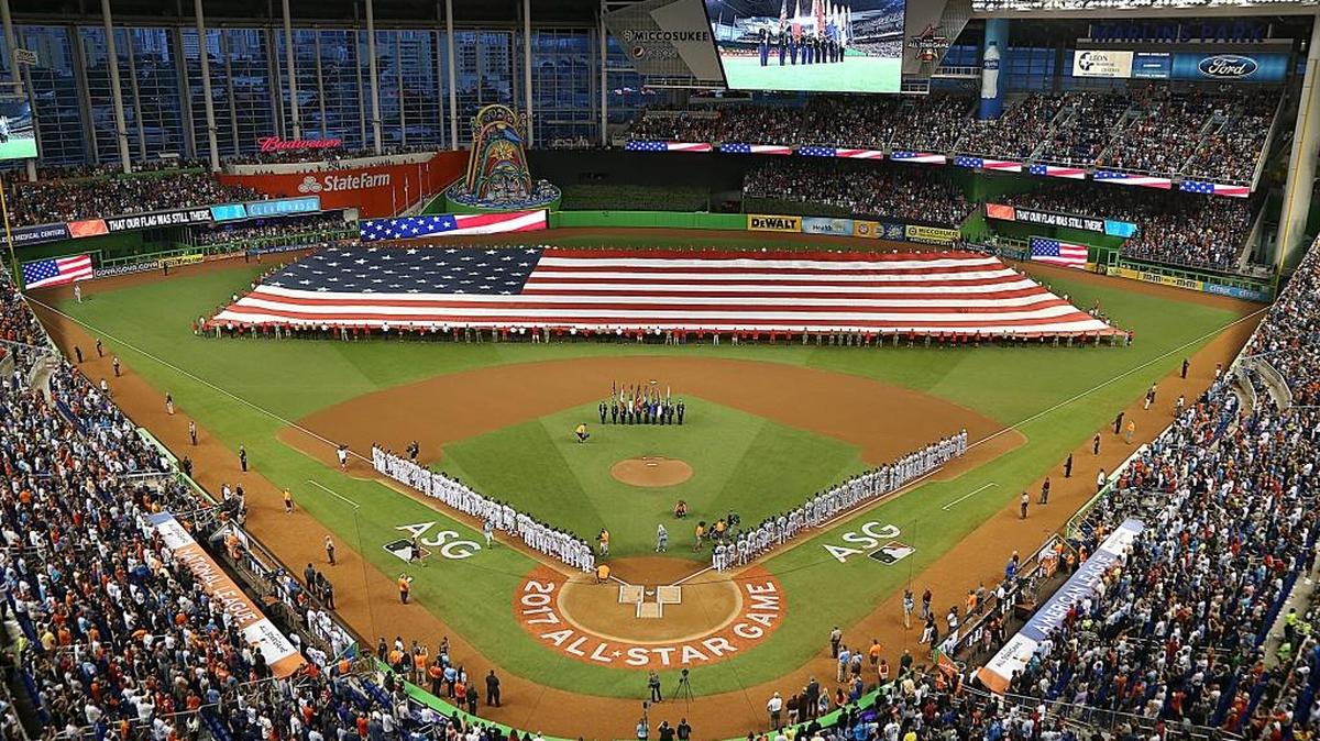 Opening ceremonies of the MLB baseball All-Star game on Tuesday, July 11, 2017, at Marlins Park in Miami.