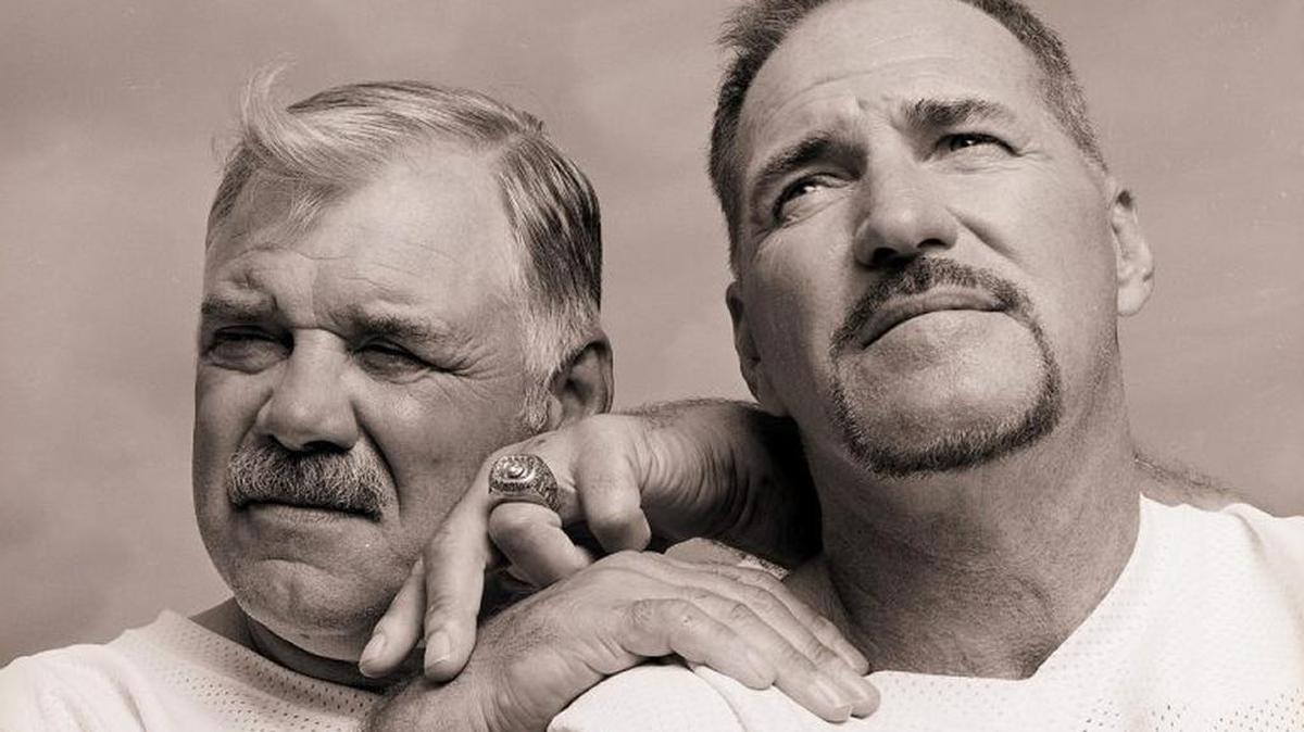 Old Dolphins running mates Larry Csonka (left) and Jim Kiick in a portrait taken in 2002.