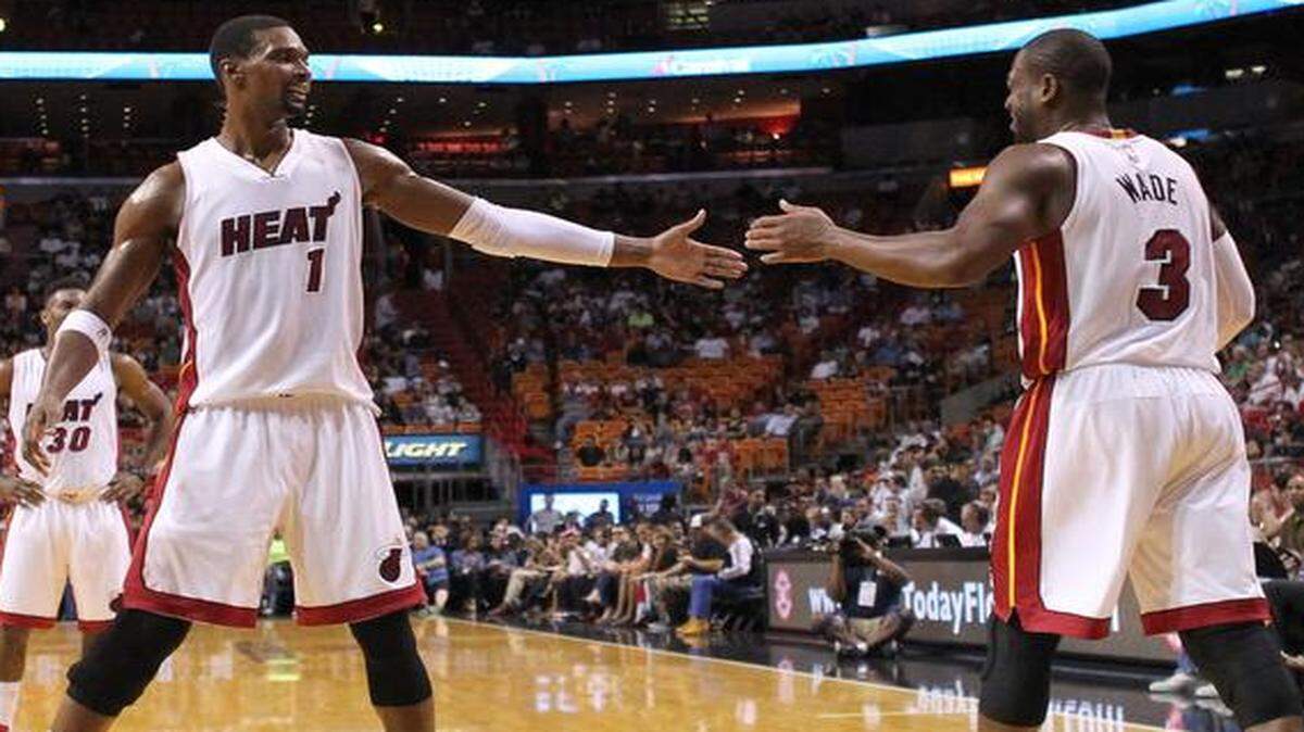 
For the Heat to contend this season, Chris Bosh, left, must play up to his maximum contract and 32-year-old Dwyane Wade must play like he’s still in his prime. 
