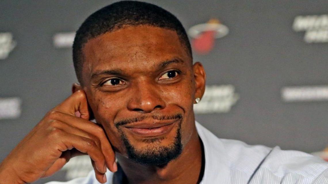 Miami Heat's Chris Bosh speaks about his medical condition and his journey to get back on the court after his diagnosis of blood clots ended his season at a press conference at the AmericanAirlines Arena, Miami, Florida, Sept.24, 2015. He also encourage people to learn about the risks, signs and symptoms of blood clots, and about available treatment options.