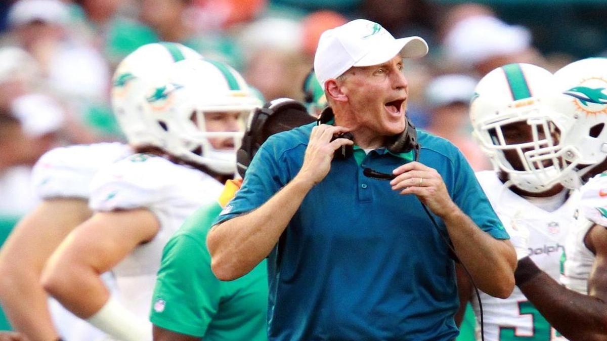 
Miami Dolphins coach Joe Philbin screams from the sideline Buffalo Bills at Sun Life Stadium in Miami Gardens, Florida, September 27, 2015.
