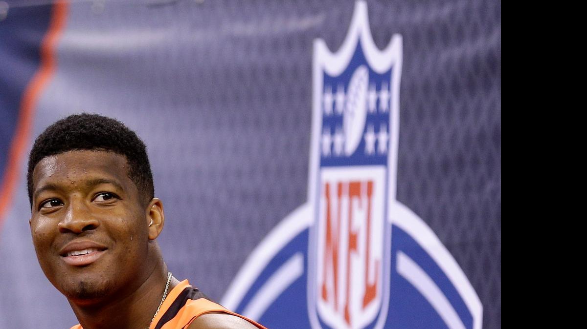 
This is a Feb. 21, 2015, file photo showing Jameis Winston at the NFL football scouting combine in Indianapolis. 
