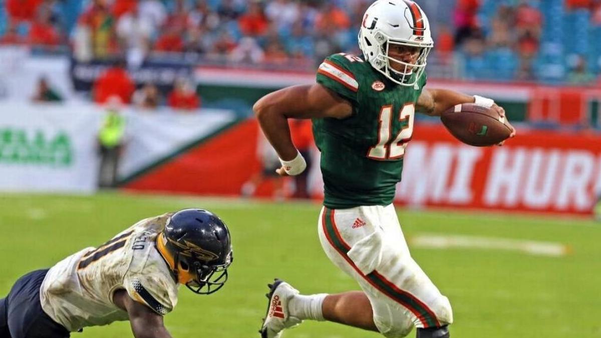 Canes QB Malik Rosier, dodging a Toledo tackle Saturday, ranks third in Herald’s latest State Offensive Player of the Year rankings.