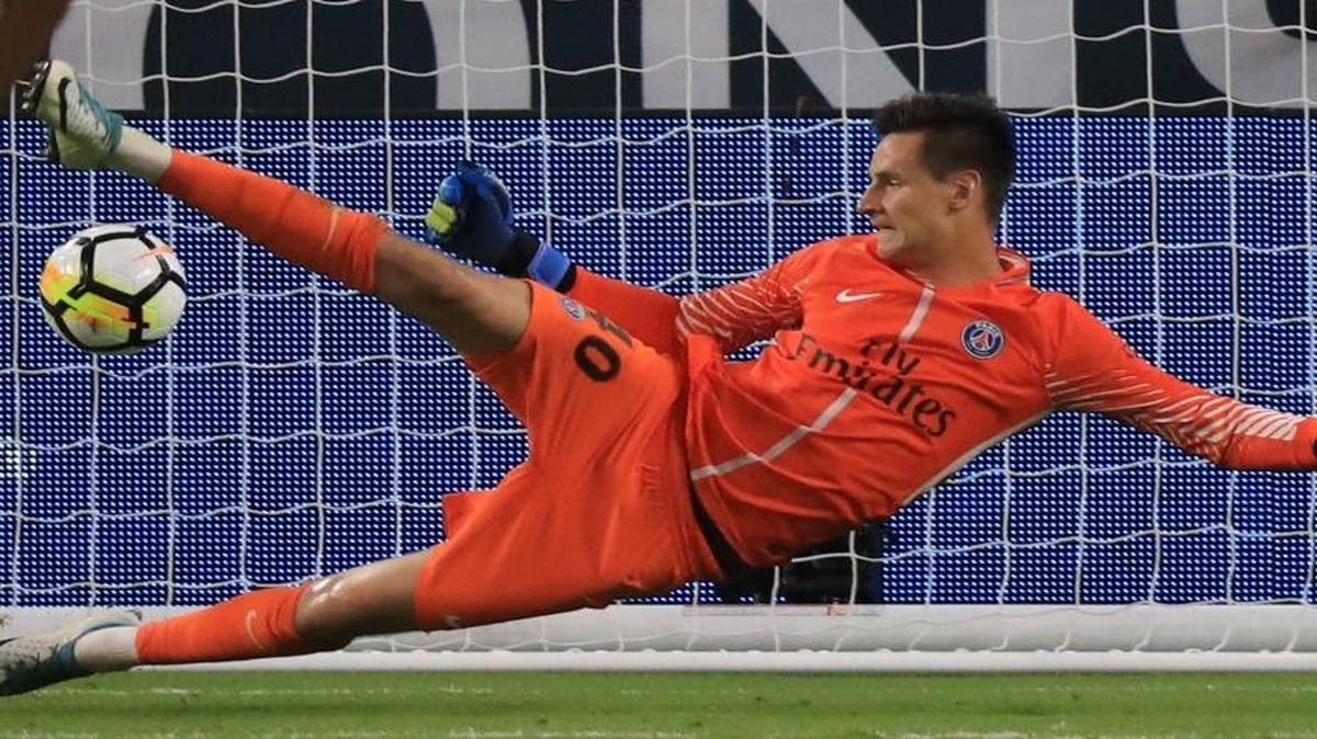 Paris Saint-Germain goalkeeper Remy Descamps (40) is unable to the make the save as Juventus scores in the second half at Hard Rock Stadium on Wed., July 26, 2017.