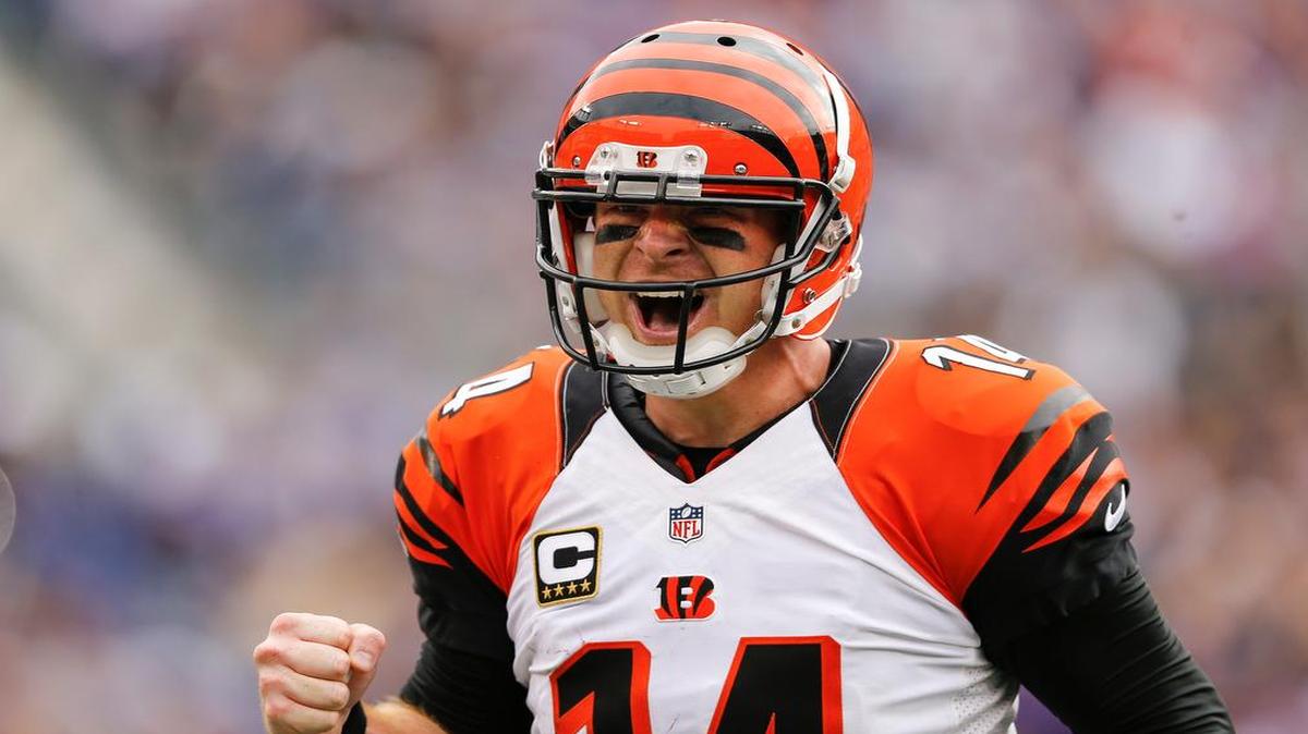 The Bengals’ Andy Dalton , above,is the first QB since John Hadl in 1973 to open a season with four consecutive games with a 115-plus passer rating.
