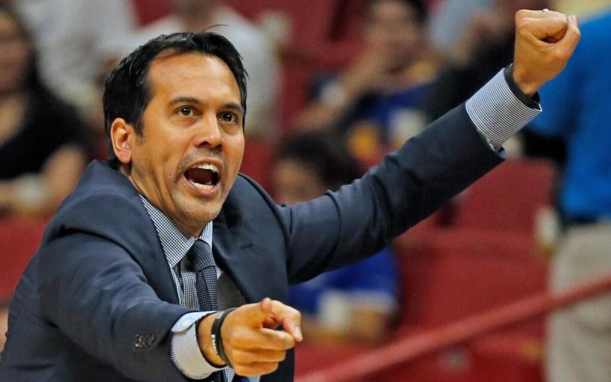 Miami Heat head coach Erik Spoelstra gestures as the Miami Heat host the Los Angeles Clippers at the AmericanAirlines Arena on Friday, Dec. 16, 2016.