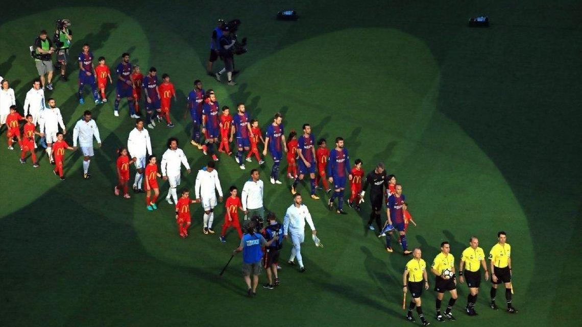 Players arrive for “El Clasico Miami'' Barcelona-Real Madrid match as part of the International Champions Cup at Hard Rock Stadium in Miami Gardens on Saturday, July 29, 2017.