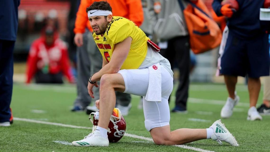 Quarterback Baker Mayfield of Oklahoma could be available for the Miami Dolphins to draft in the first round.