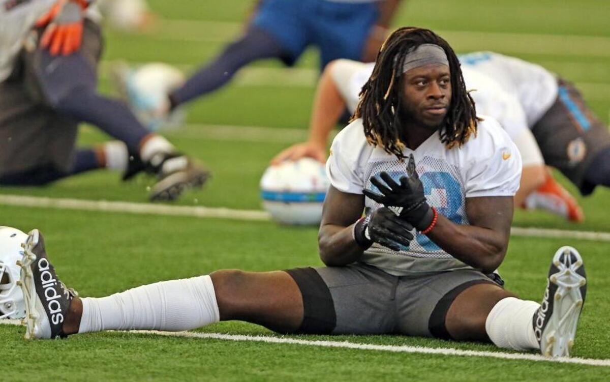 Miami Dolphins Jay Ajayi at practice, Friday, Jan. 6, 2016, as they prepare to play the Pittsburgh Steelers this Sunday in the wild card round of the NFL Playoffs.