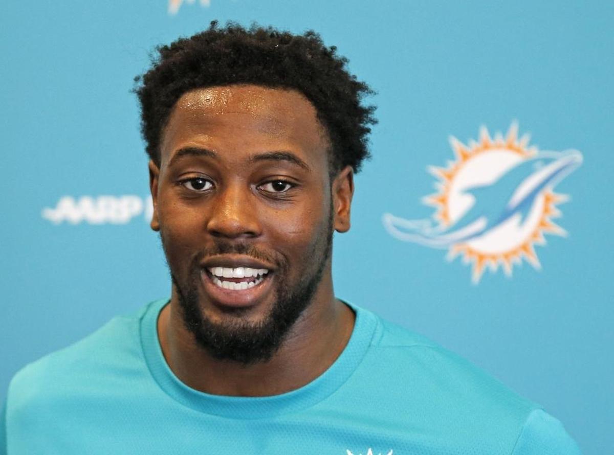 The Dolphins' Charles Harris speaks to the media at Miami Dolphins minicamp at the Dolphins training facility in Davie on Fri., May 5, 2017.