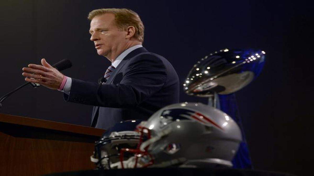 
Under siege: NFL commissioner Roger Goodell, speaking at a news conference before Super Bowl 49 on Friday, used the word ‘integrity’ often in his remarks — perhaps to try and offset the season that was marred monumentally by scandal and controversy. 
