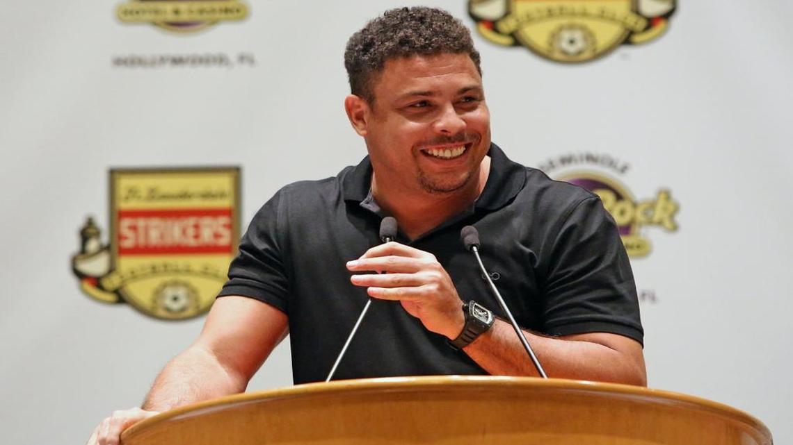 Ronaldo speaks at a news conference in January 2015 when he was declared a minority owner in the Strikers, but the publicity stunt did not score with savvy fans in South Florida.