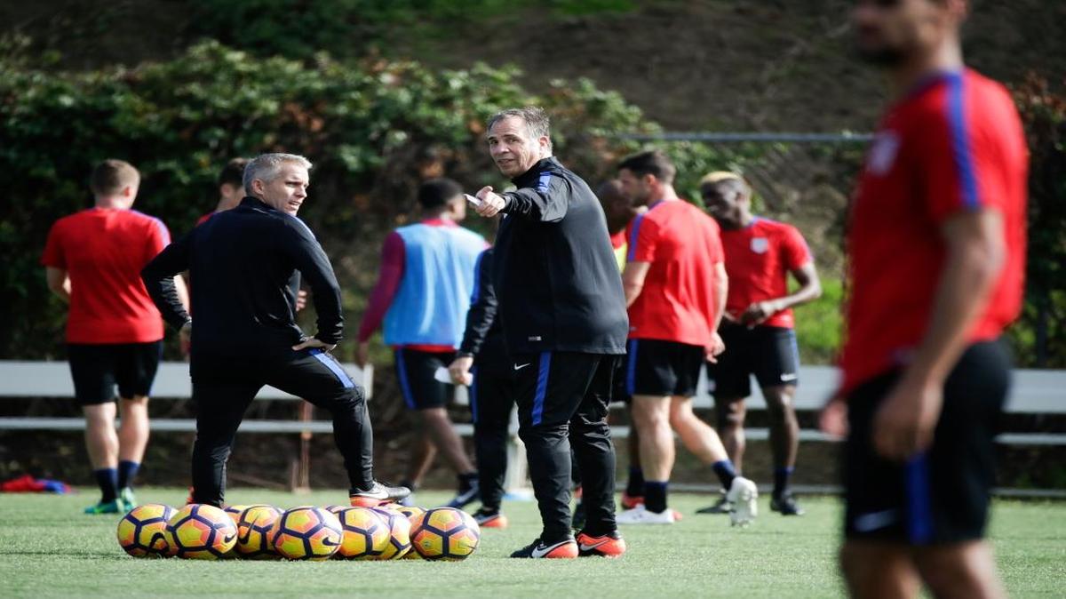 Bruce Arena, making a point during practice, replaces Jurgen Klinsmann as the coach of the U.S. men’s soccer team.