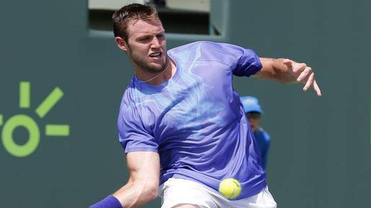 
American Jack Sock gets ready to belt a return during his 6-3, 6-4 victory over Go Soeda.
