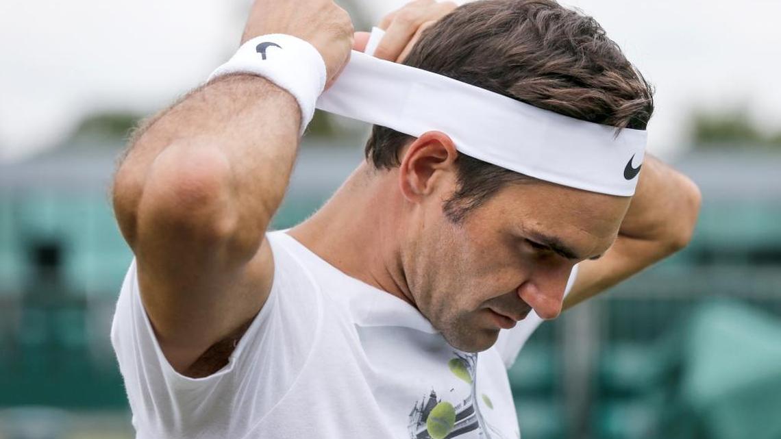 Roger Federer of Switzerland prepares for a training session at the All-England Lawn Tennis Championships on Friday, June 30.