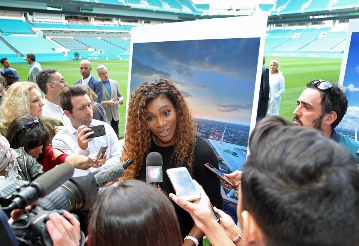 Tennis superstar Serena Williams speaks to the media announcing the Miami Open will relocate to the Hard Rock Stadium in 2019, on Mon., March 19, 2018.