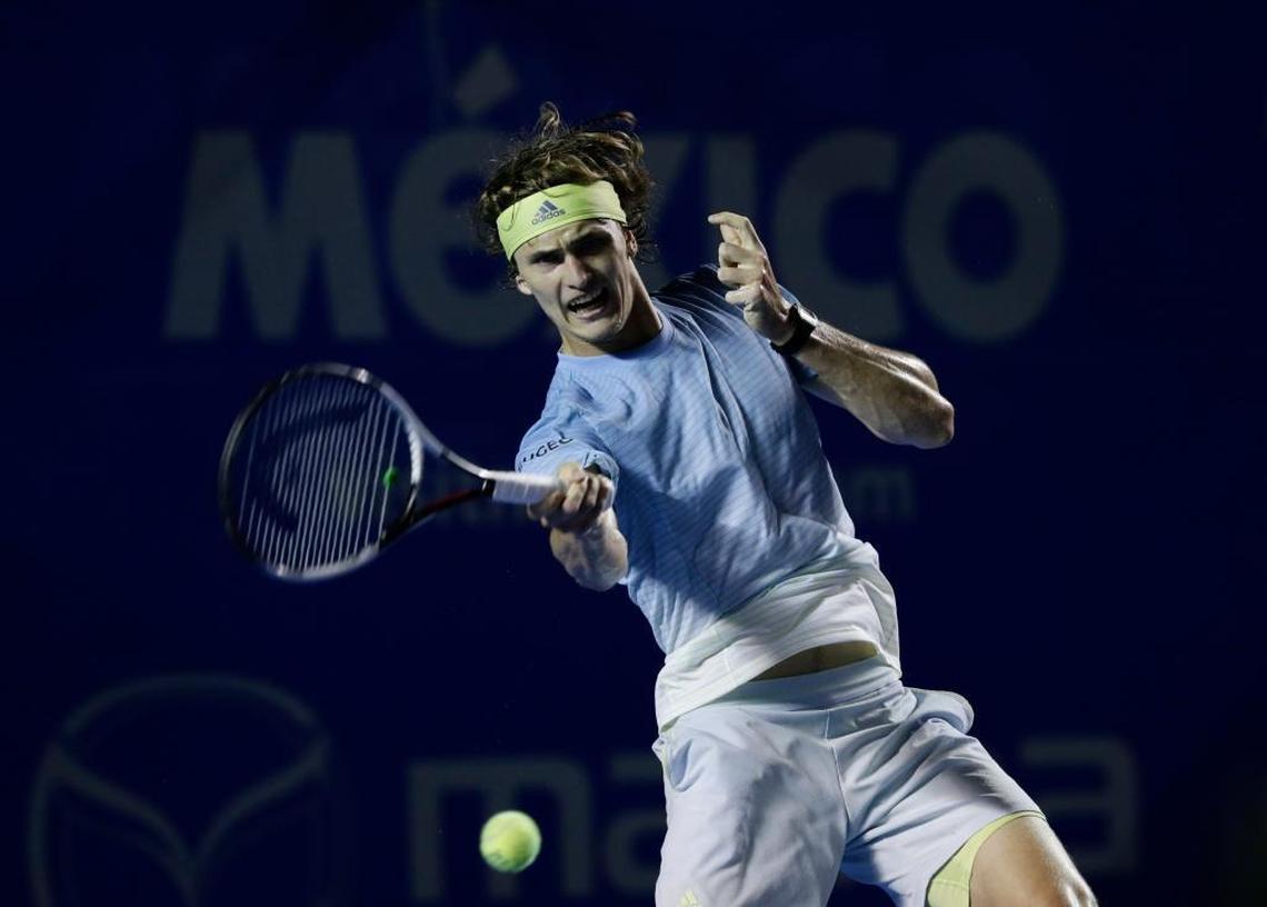 Germany's Alexander Zverev returns a ball during his semifinal match against Argentina's Juan Martin Del Potro at the Mexican Tennis Open in Acapulco, Mexico, on March 2, 2018.