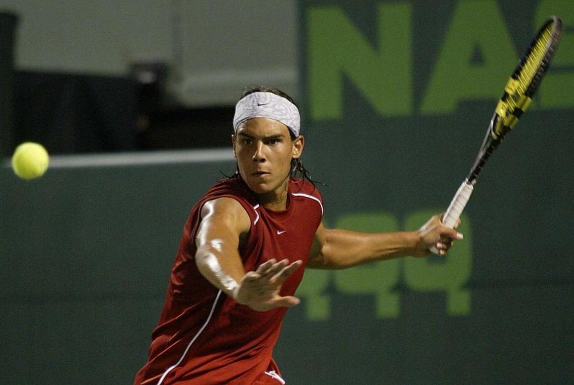 Rafael Nadal beats Roger Federer, the No. 1 player in the world, in straight sets at the 2004 NASDAQ-100 Open on Key Biscayne on March 28, 2004.