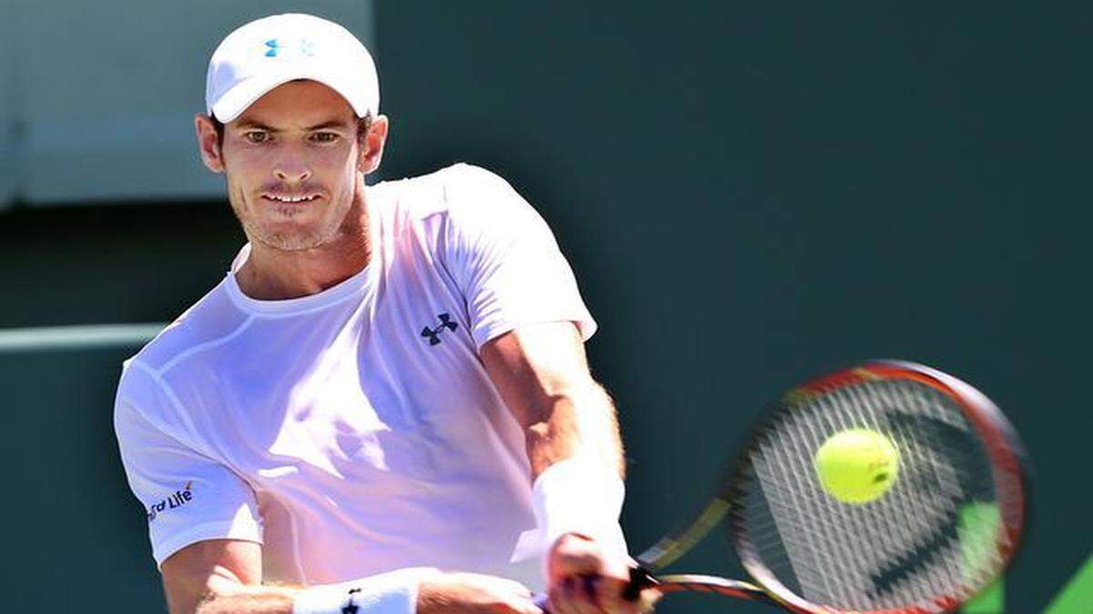 
Great Britain’s Andy Murray returns against the Czech Republic’s Tomas Berdych during the first set of a men's semifinal match at the Miami Open in Key Biscayne on April 3, 2015.
