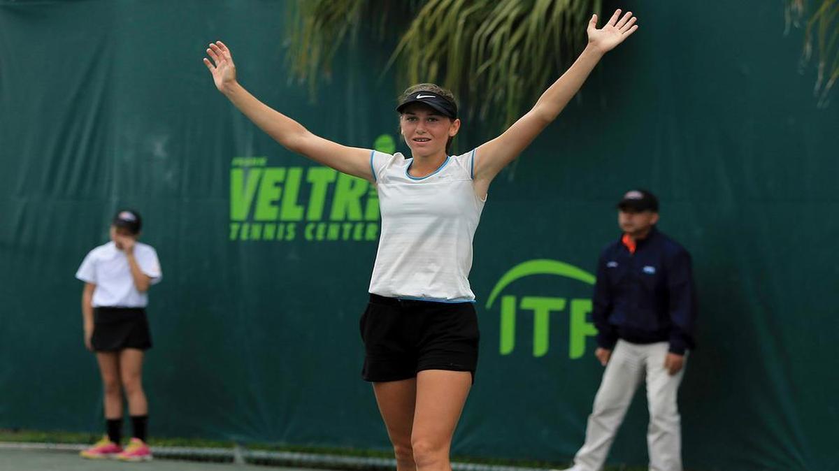 Kaja Juvan, reacts after winning a Orange Bowl junior tennis title.