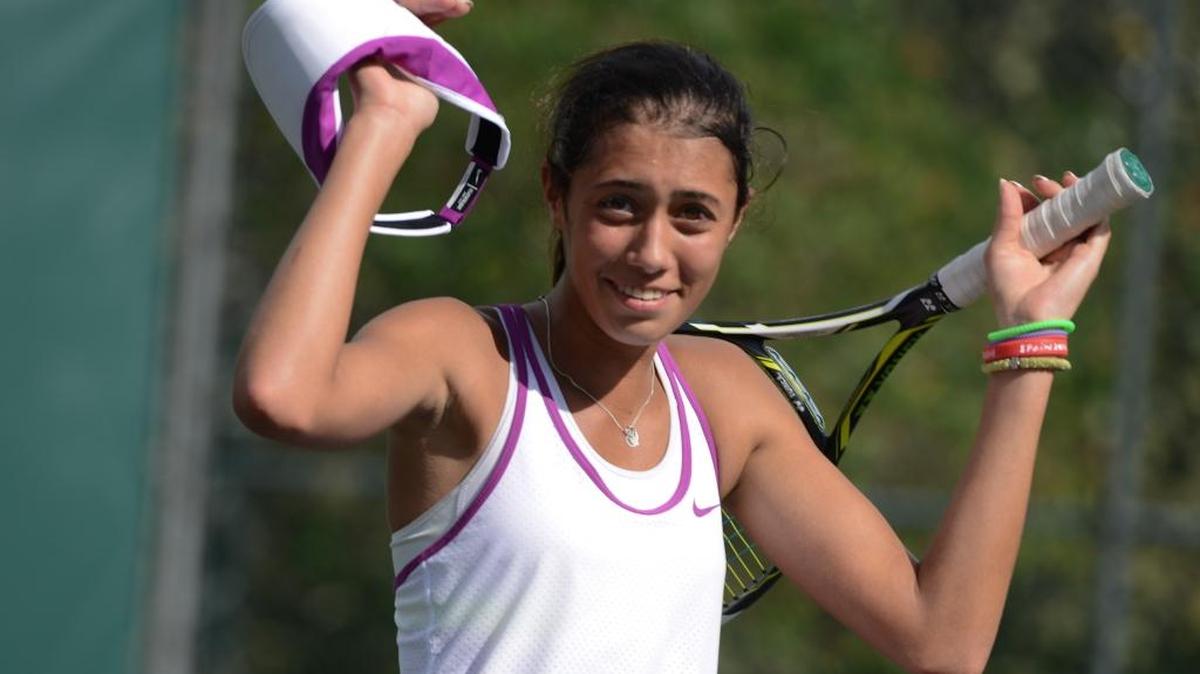 Olga Danilovic, daughter of former Miami Heat player Sasha Danilovic, celebrates after defeating Sofia “Sonya” Kenin 6-0, 5-7, 7-5 at the Orange Bowl International Tennis Championship in Plantaion, Florida, on Dec. 9, 2015.