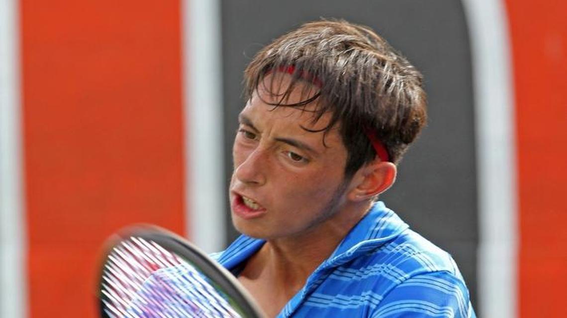 Thiago Agustin Tirante competes in the finals for the boys’ 14-under division of the Jr. Orange Bowl tennis tournament on Tuesday, Dec. 22, 2015.