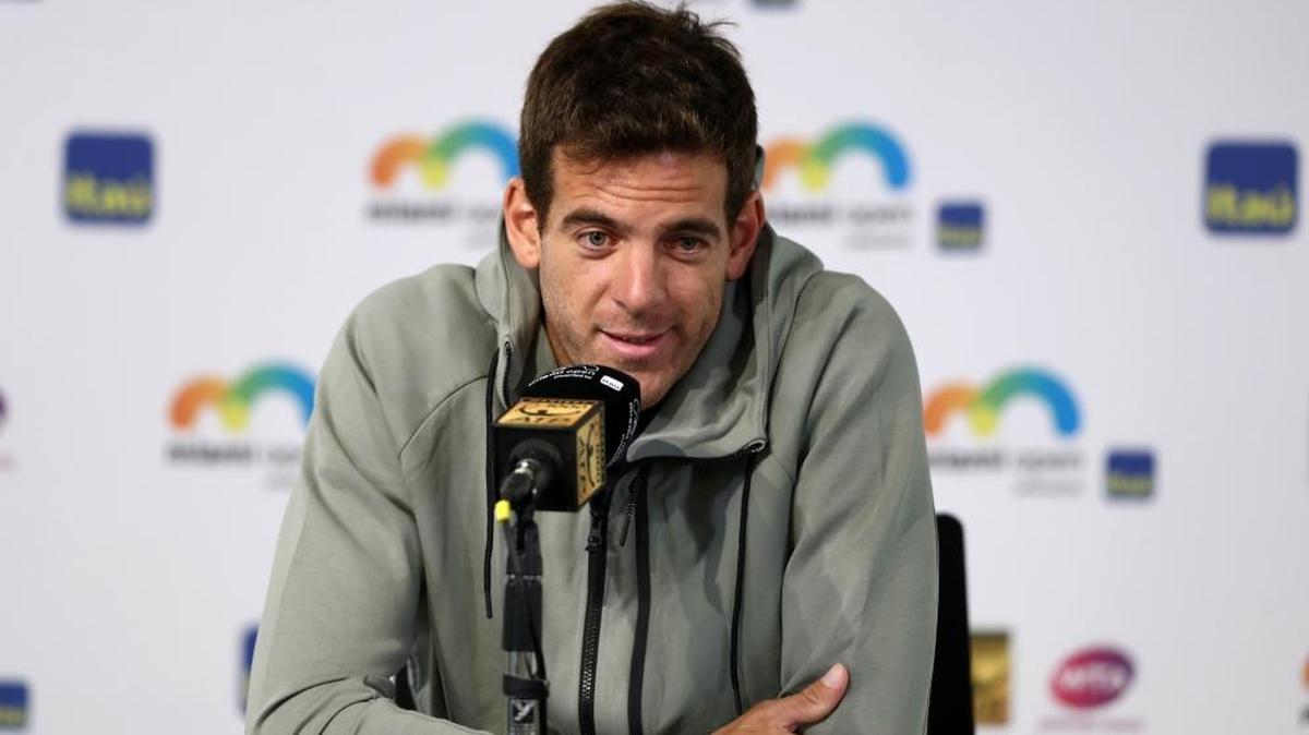 Juan Martin Del Potro of Argentina fields questions from the media at a press conference during the Miami Open on March 21, 2018 in Key Biscayne, Florida.